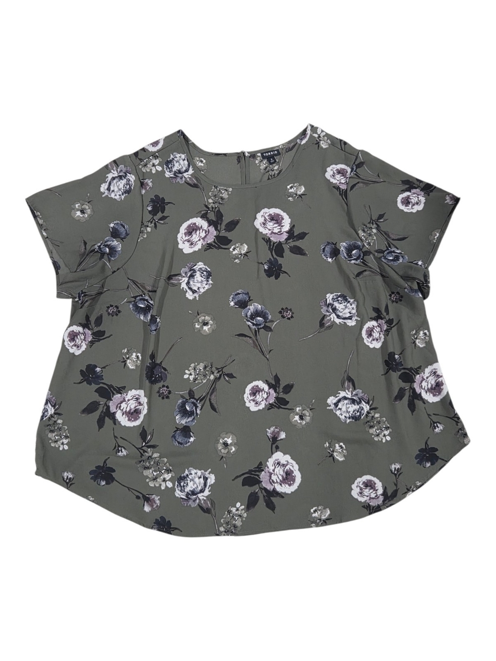 torrid Olive Green Floral Short Sleeve Blouse